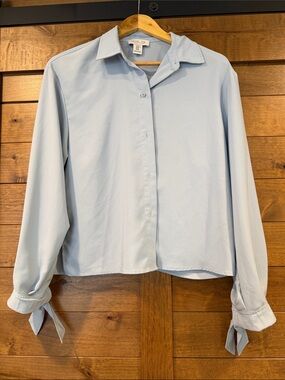 Rachel Zoe Pale Blue Tie-Cuff Button Front Blouse